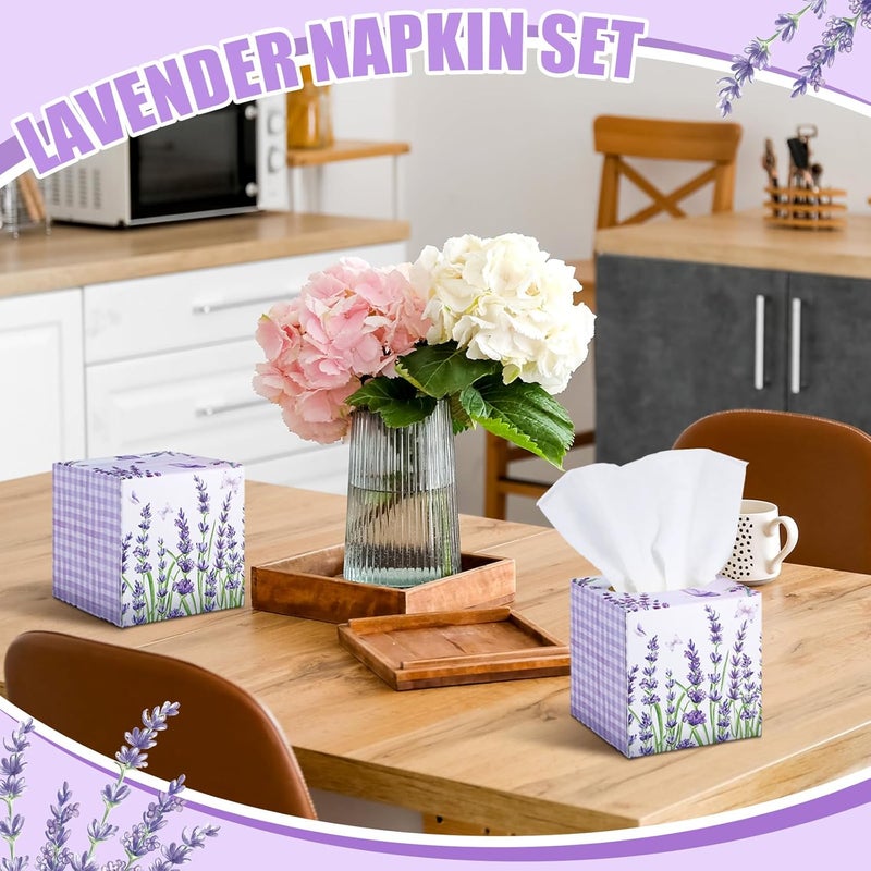Fourluoo 12 Pack Fall Lavender Facial Tissues Cube Boxes 600 Sheets 3 Ply Small Purple Flower Floral Face Tissues Bulk for Autumn Car Bedroom Supplies - Image 2